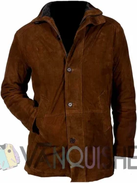 Robert Taylor Longmire Brown Leather Trench Coat front