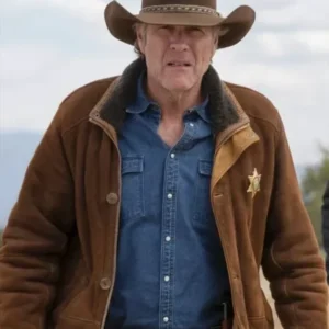 Robert Taylor Longmire Brown Leather Trench Coat front