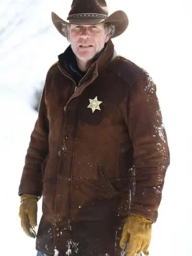 Robert Taylor Longmire Brown Leather Trench Coat left