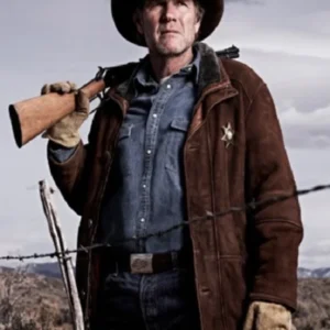 Robert Taylor Longmire Brown Leather Trench Coat leftt