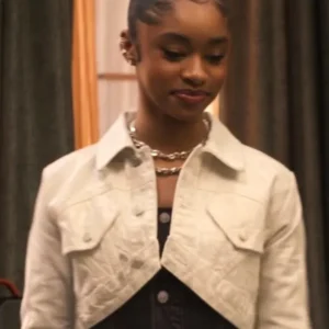 Shop Ashley Banks Bel Air Cropped White Denim jacket