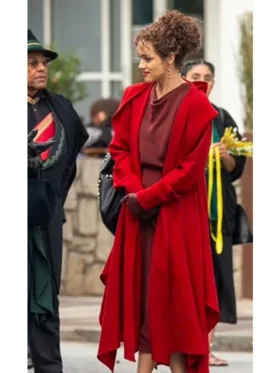 Shop Megalopolis 2024 Nathalie Emmanuel Red Hooded Coat