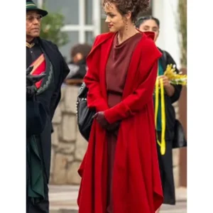 Shop Megalopolis 2024 Nathalie Emmanuel Red Hooded Coat