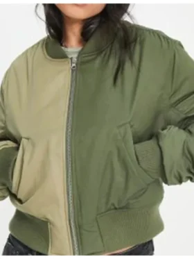 Simone Hicks All American Homecoming Green Bomber Jacket Front