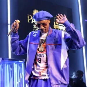 Snoop Dogg Paris Olympics 2024 Purple Leather Jacket Front