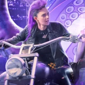 Tanya Reynolds Harold and the Purple Crayon Black Biker Jacket Front View