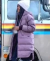 Tina Gates Weak Layers Purple Puffer Coat Side