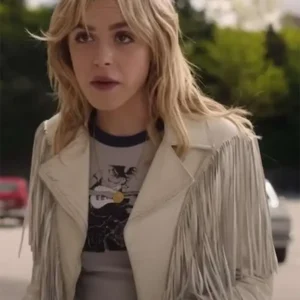 Totally Killer Kiernan Shipka Fringe Leather Jacket Front