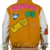Yellow Boxy FYellow Boxy Fit Graffiti Varsity Jacket backit Graffiti Varsity Jacket back