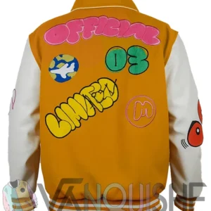 Yellow Boxy FYellow Boxy Fit Graffiti Varsity Jacket backit Graffiti Varsity Jacket back