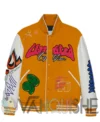 Yellow Boxy Fit Graffiti Varsity Jacket front