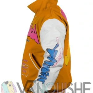 Yellow Boxy Fit Graffiti Varsity Jacket left