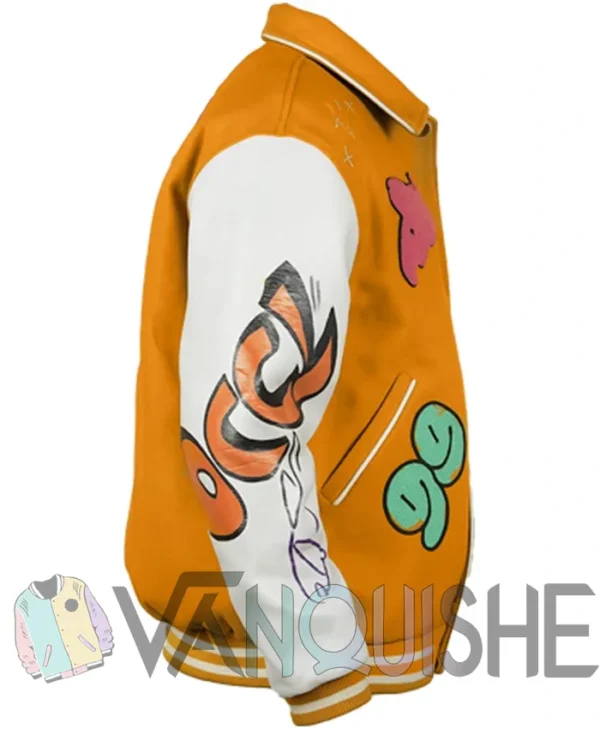 Yellow Boxy Fit Graffiti Varsity Jacket right