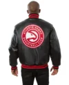 atlanta hawks black leather bomber jacket back