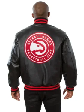atlanta hawks black leather bomber jacket back