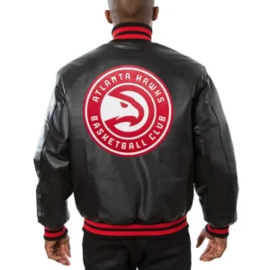 atlanta hawks black leather bomber jacket back