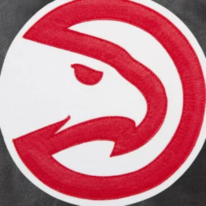 atlanta hawks black leather bomber jacket logo
