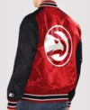 atlanta hawks red and black stain varsity jacket back