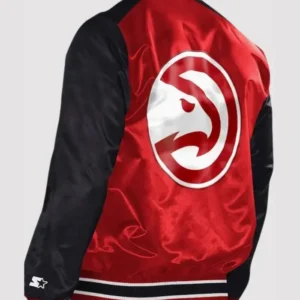 atlanta hawks red and black stain varsity jacket back
