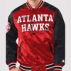 atlanta hawks red and black stain varsity jacket main