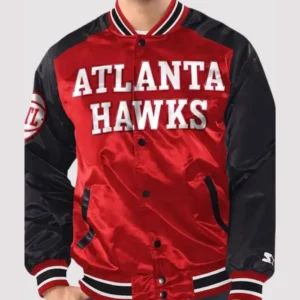 atlanta hawks red and black stain varsity jacket main