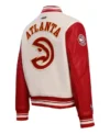 atlanta hawks red and white bomber jacket back side