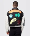 black boxy fit graffiti varsity jacket back