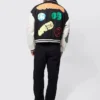 black boxy fit graffiti varsity jacket back side