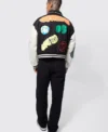black boxy fit graffiti varsity jacket back side