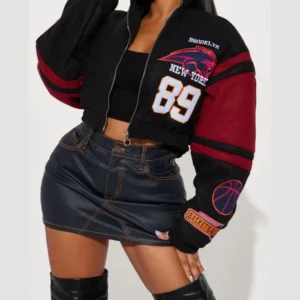cropped black brooklyn hottie varsity jacket main