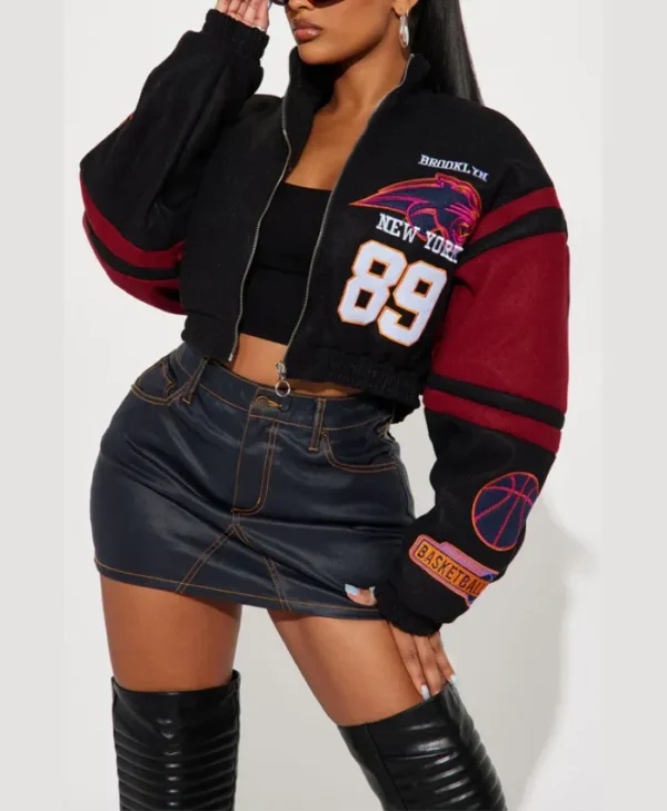 cropped black brooklyn hottie varsity jacket main