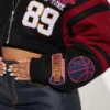 cropped black brooklyn hottie varsity jacket patched