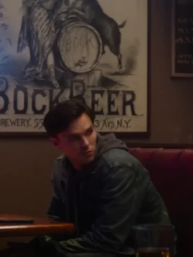 justin kemp juror 2 denim hooded jacket siting