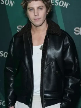 lukas gage smile 2 black shearling leather jacket