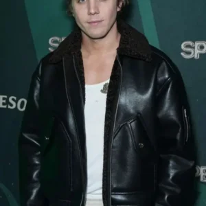 lukas gage smile 2 black shearling leather jacket