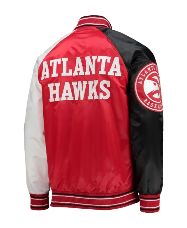 mens atlanta hawks red starter varsity jacket back