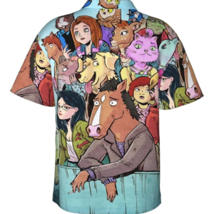mens short sleeves colorful bojack horseman hawaiian shirt back