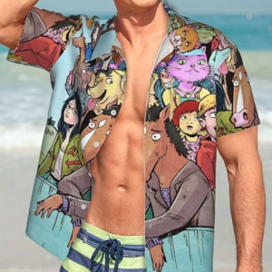 mens short sleeves colorful bojack horseman hawaiian shirt model