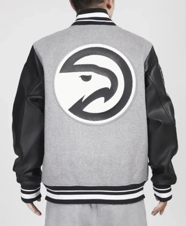 pro standard black hawks varsity jacket back