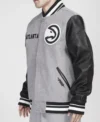 pro standard black hawks varsity jacket lesft side