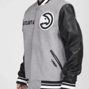 pro standard black hawks varsity jacket lesft side