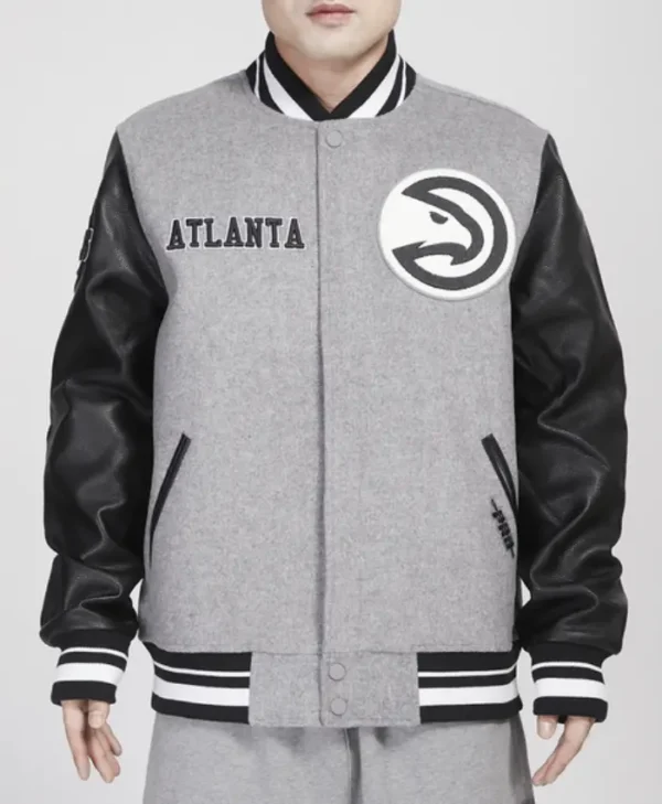 pro standard black hawks varsity jacket main