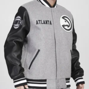 pro standard black hawks varsity jacket side front
