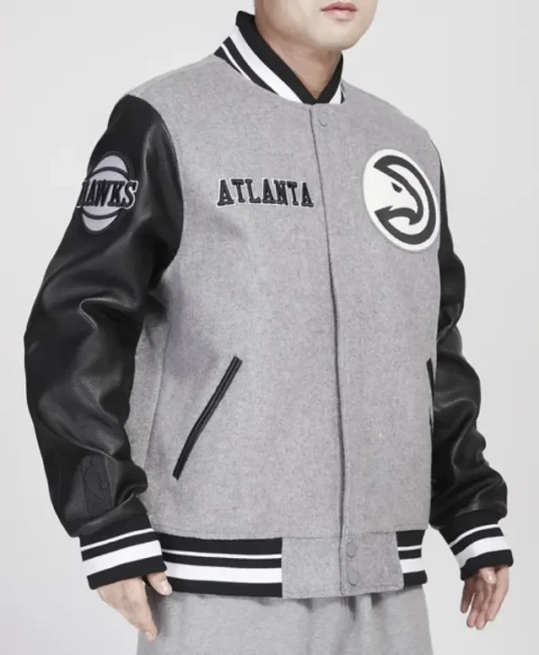 pro standard black hawks varsity jacket side front