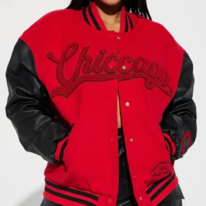 red chicago town womens graffiti bomber jacket main