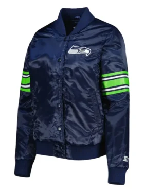 seattle seahawks starter blue satin varsity jacket main