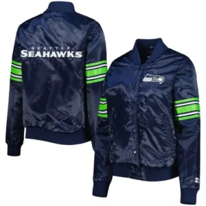 seattle seahawks starter blue satin varsity jacket third