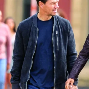 the union 2024 mark wahlberg suede bomber jacket movie