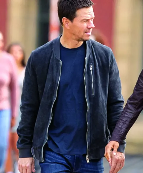 the union 2024 mark wahlberg suede bomber jacket movie