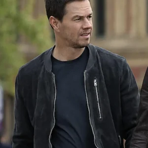 the union 2024 mark wahlberg suede bomber jacket walking